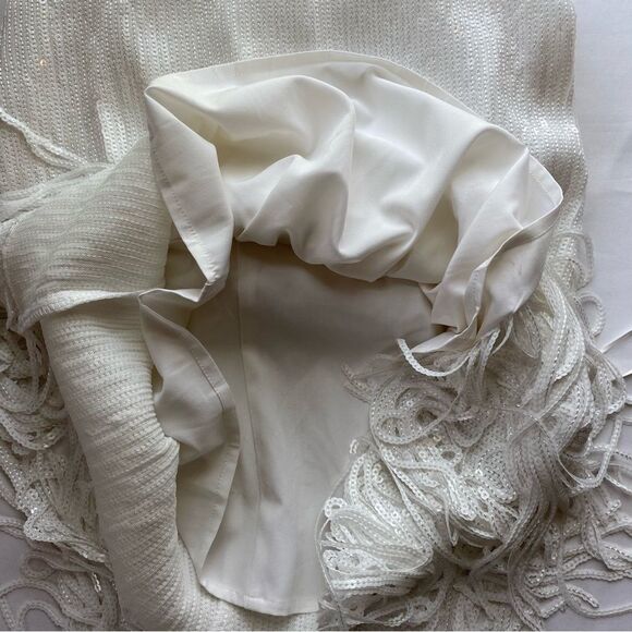 NWOT J. Crew Collection White Fringe Trim with Sequins Sheath Dress Size 6 - Picture 12 of 16